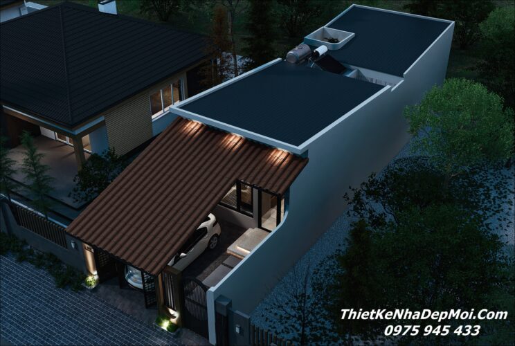 Mẫu thiết kế nhà ống 1 tầng có giếng trời có cây xanh trong nhà Nhà ống 1 tầng giếng trời hiện đại 6x25m