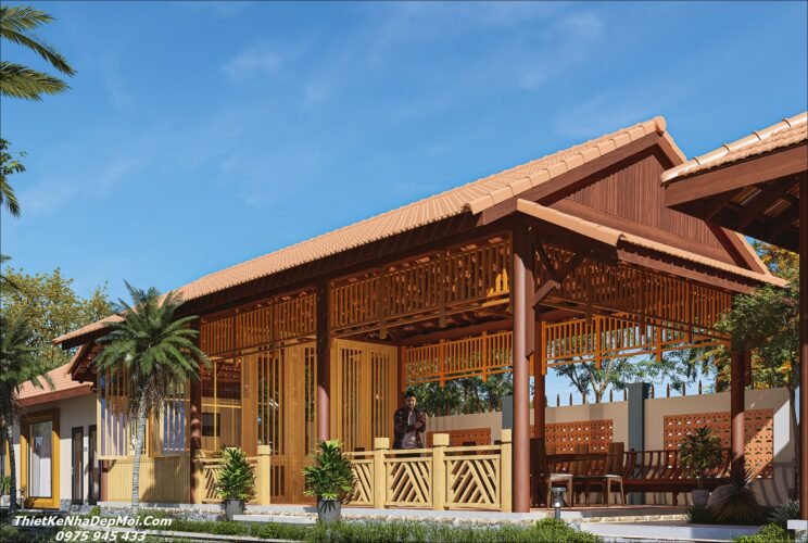 Mẫu nhà bê tông giả gỗ diện tích nhỏ đẹp 