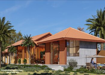 Mẫu thiết kế nhà vườn nghỉ dưỡng đẹp ở quê kiểu bê tông giả gỗ 2026 - 2027 Mẫu thiết kế Resost nghỉ dưỡng mái ngói